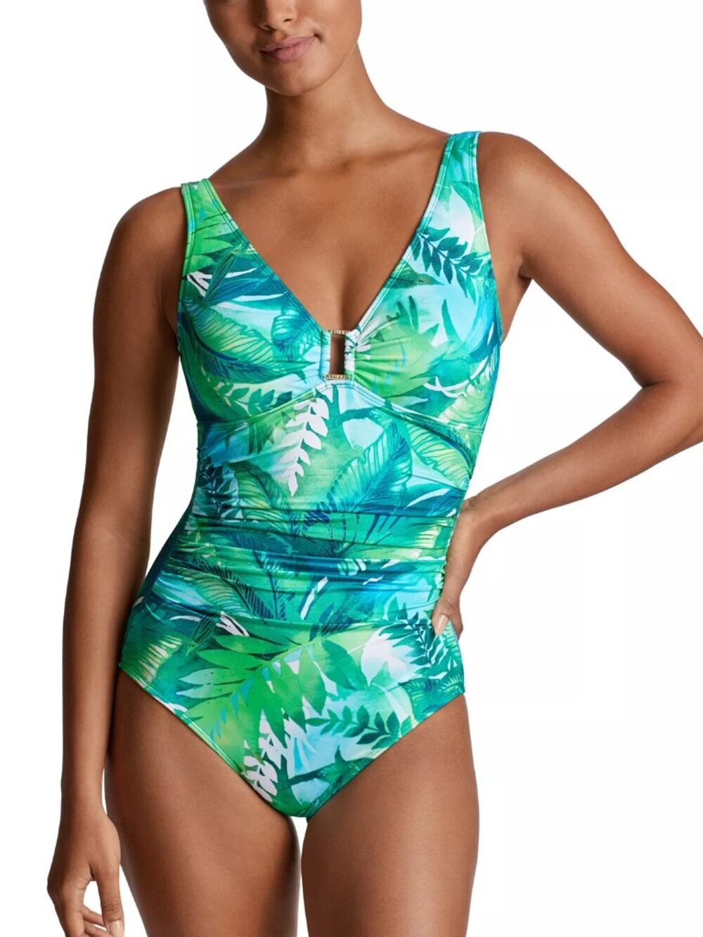 NWT Lauren Ralph Lauren Women's Floral Printed Square Ring One Piece Swimsuit 10